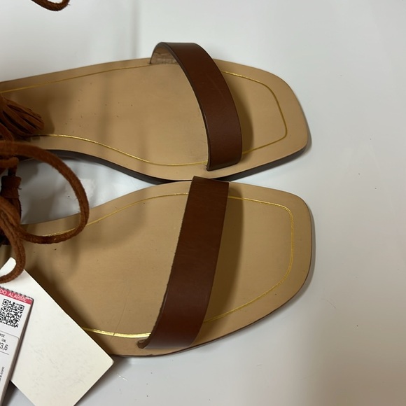Zara Multicolored Fringe Brown Leather Sandals Size 6.5. NWT - Picture 6 of 10